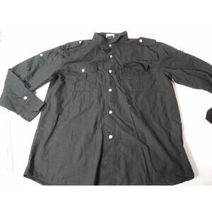 Vintage Russo Spirit 2XL Mens Shirt Button Up Black Silver Buttons Y2K READ